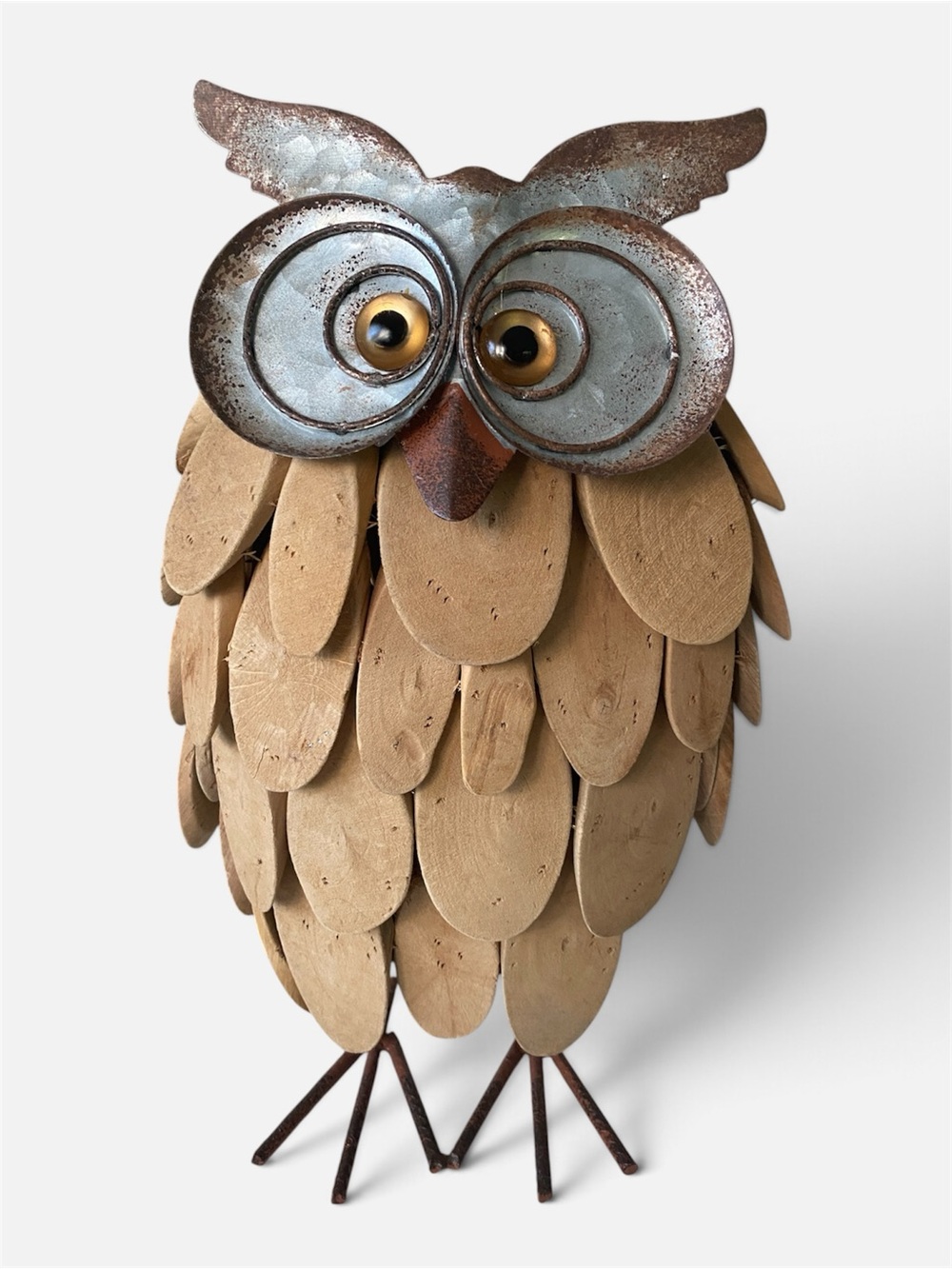 Driftwood & Metal Owl Figurine Farmhouse Rustic Cottagecore Decor